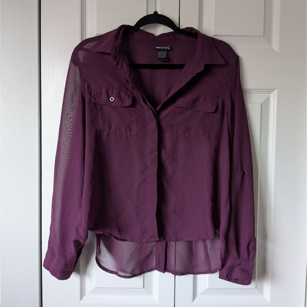 Vintage Wet Seal Purple Sheer Button-down Shirt Blouse Large 1990s 2000s Y2k